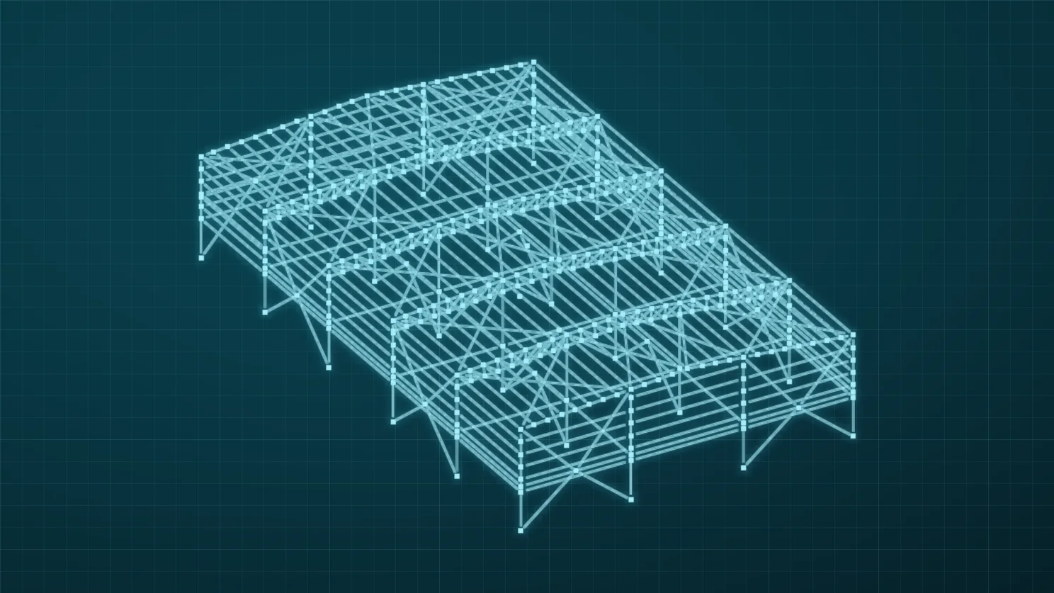Modelo de análisis estructural de una nave: marcos, armaduras y contraventeos